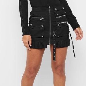 Cargo mini skirt with ribbed hem - black